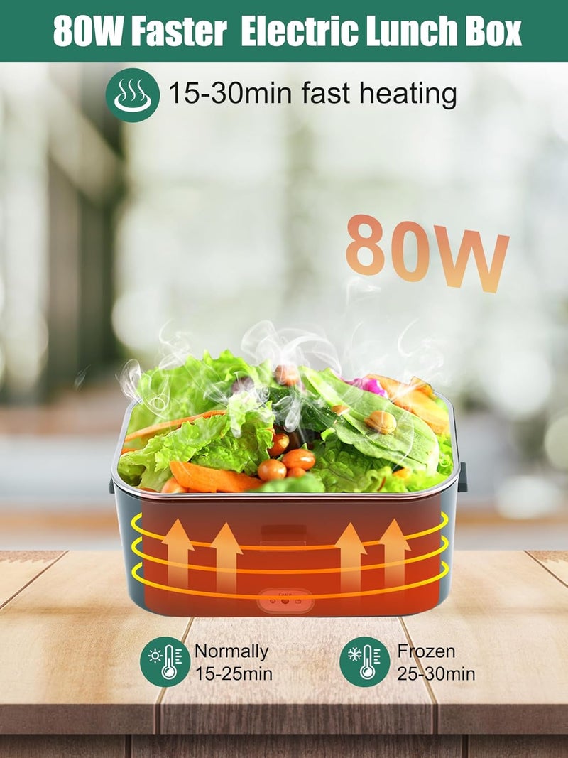 Buddew Electric Lunch Box for Adults, 80W Heated Lunch Box 1.8L Stainless Steel Portable Food Warmer,12/24/110V Lonchera Electrica Portatil for Travel & Work, Loncheras para Hombres de Trabajo - Image 2